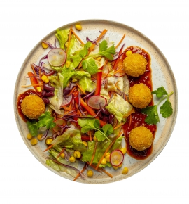 Salad with cheese croquettes and Chipotle sauce